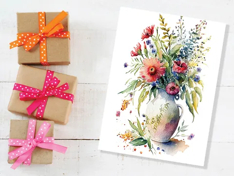 Whimsical Flowers in Vase Greeting Card - View 4