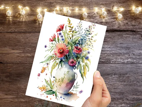 Whimsical Flowers in Vase Greeting Card
