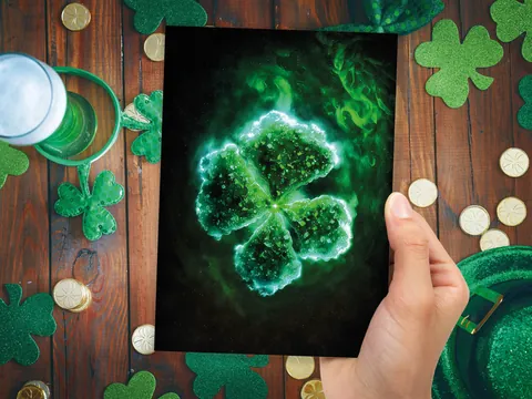 Glowing Green Clover Good Luck Card - View 6