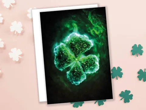 Glowing Green Clover Good Luck Card - View 4