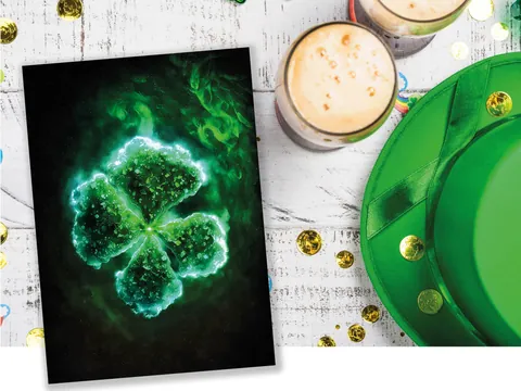 Glowing Green Clover Good Luck Card