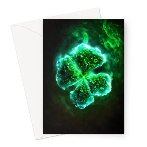Glowing Green Clover Good Luck Card - View 2