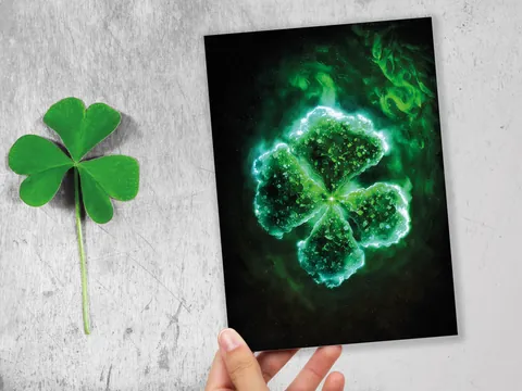 Glowing Green Clover Good Luck Card - View 5