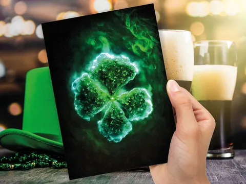 Glowing Green Clover Good Luck Card - View 8
