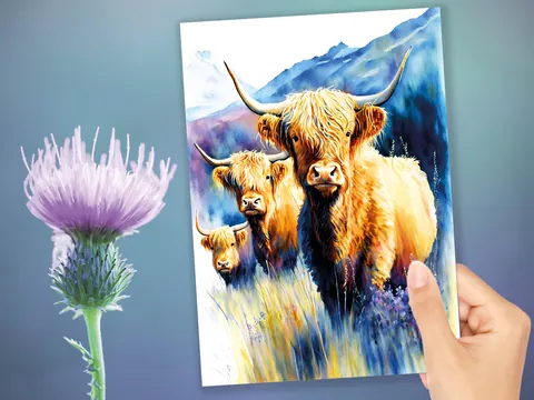 Watercolour Highland Cows Summer Card - View 10