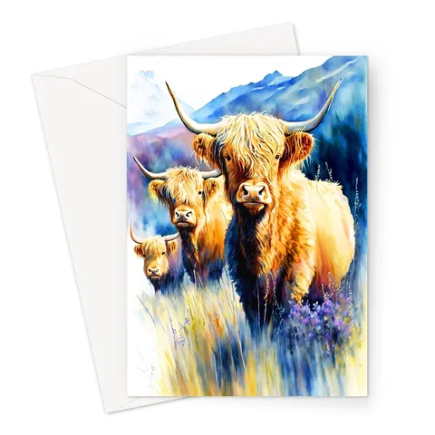 Watercolour Highland Cows Summer Card - View 2