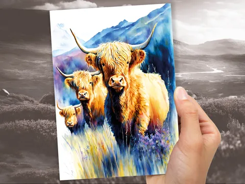 Watercolour Highland Cows Summer Card - View 8