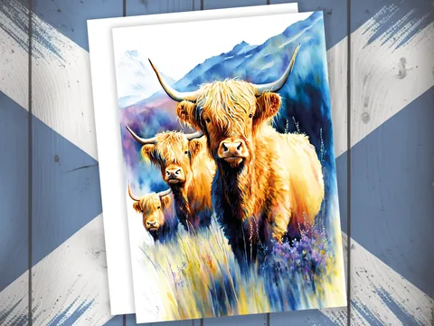 Watercolour Highland Cows Summer Card - View 6