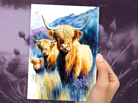 Watercolour Highland Cows Summer Card - View 9