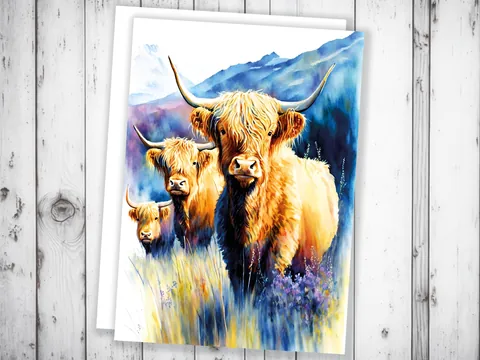 Watercolour Highland Cows Summer Card - View 7