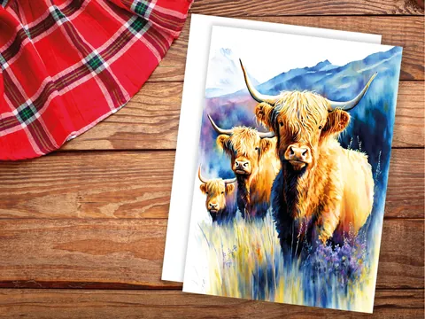 Watercolour Highland Cows Summer Card - View 4