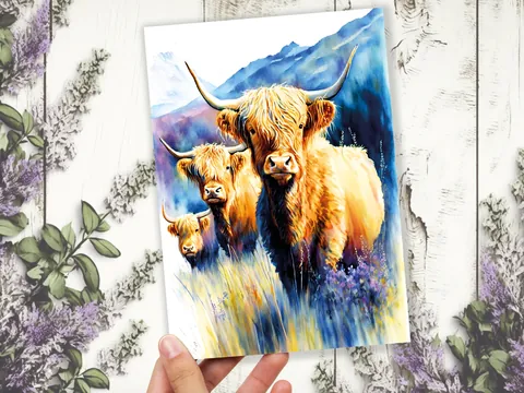 Watercolour Highland Cows Summer Card - View 5