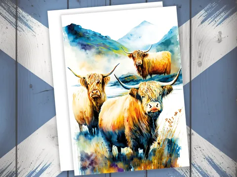 Highland Cow Card – Summer Landscape - View 6