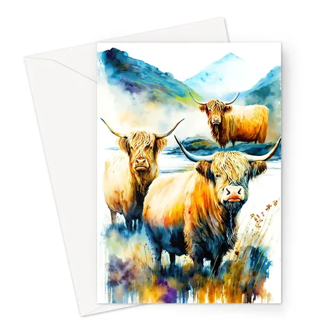 Highland Cow Card – Summer Landscape - View 3