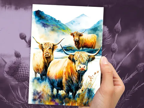Highland Cow Card – Summer Landscape - View 9