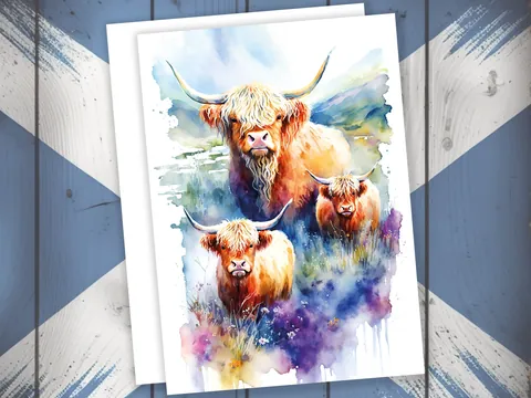 Watercolour Highland Cows Card - View 7