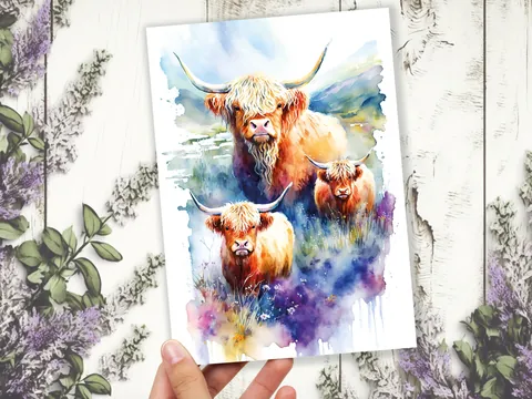 Watercolour Highland Cows Card - View 5