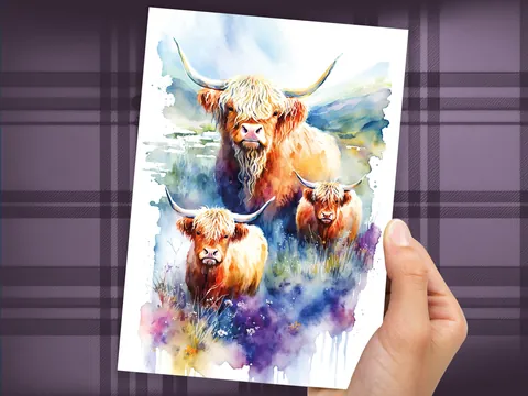 Watercolour Highland Cows Card - View 6