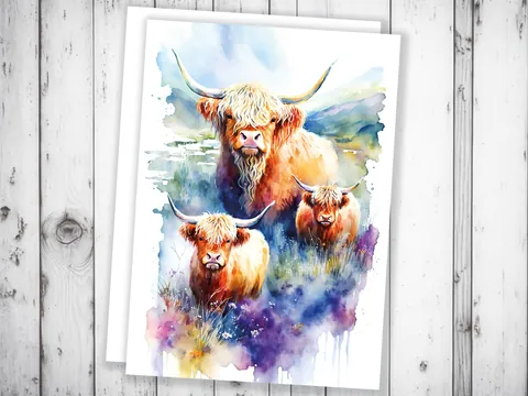 Watercolour Highland Cows Card - View 8