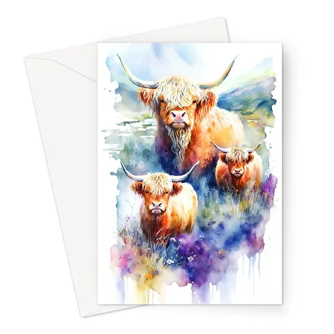 Watercolour Highland Cows Card - View 2