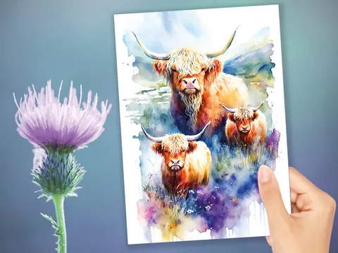 Watercolour Highland Cows Card - View 10