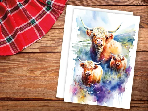 Watercolour Highland Cows Card - View 4