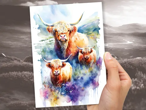 Watercolour Highland Cows Card - View 9