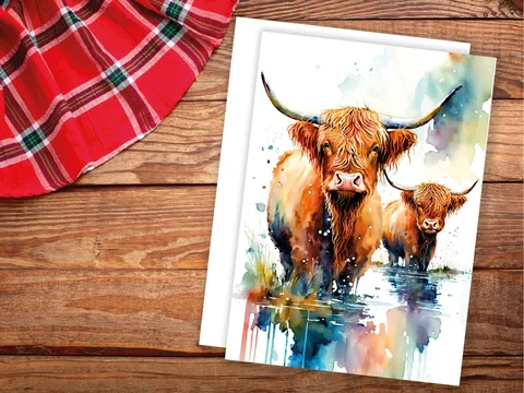 Highland Cow and Calf Card – Mother & Baby