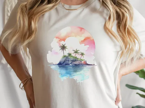 Watercolour Beach Sunset T-Shirt - View 2