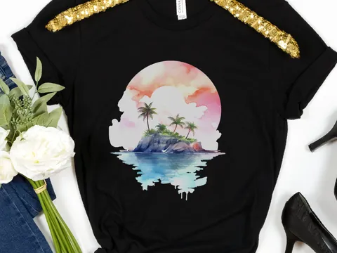 Watercolour Beach Sunset T-Shirt - View 5