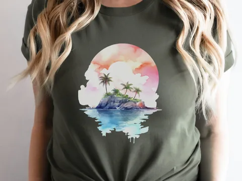 Watercolour Beach Sunset T-Shirt - View 9