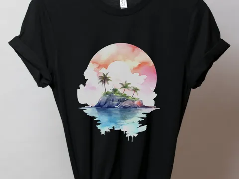 Watercolour Beach Sunset T-Shirt - View 4