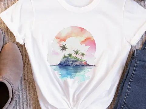 Watercolour Beach Sunset T-Shirt - View 7
