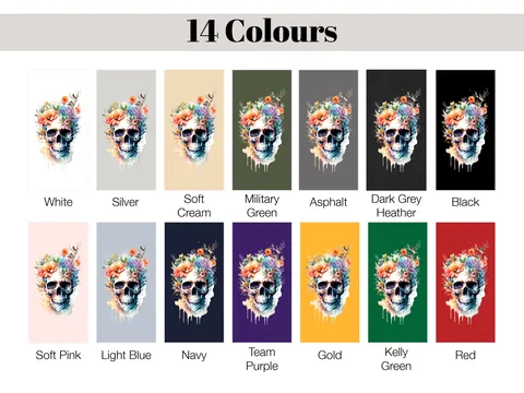 Watercolour Skull and Flowers T-Shirt - View 10