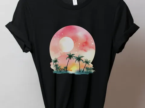 Watercolour Dream Tropical Sunset T-Shirt - View 7