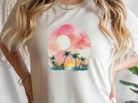 Watercolour Dream Tropical Sunset T-Shirt - View 3
