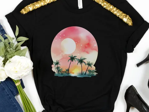 Watercolour Dream Tropical Sunset T-Shirt - View 9