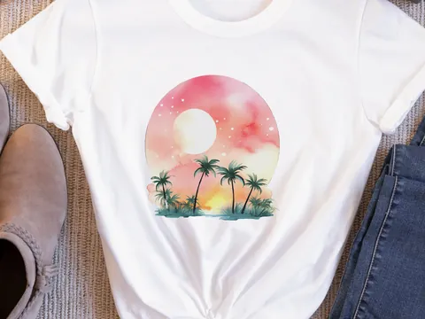 Watercolour Dream Tropical Sunset T-Shirt - View 6