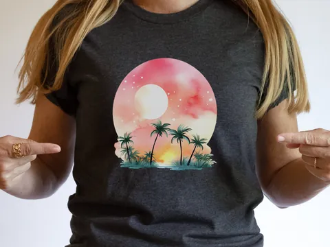 Watercolour Dream Tropical Sunset T-Shirt - View 8