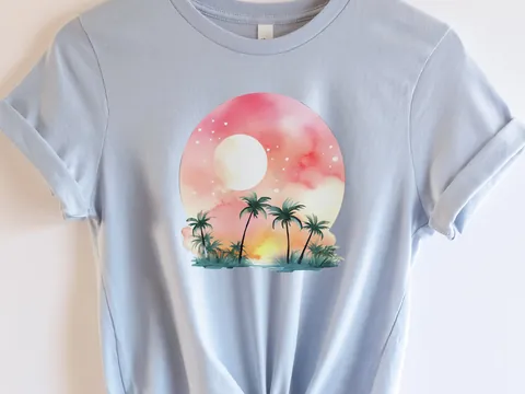 Watercolour Dream Tropical Sunset T-Shirt - View 2