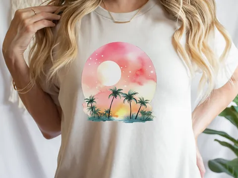 Watercolour Dream Tropical Sunset T-Shirt - View 4