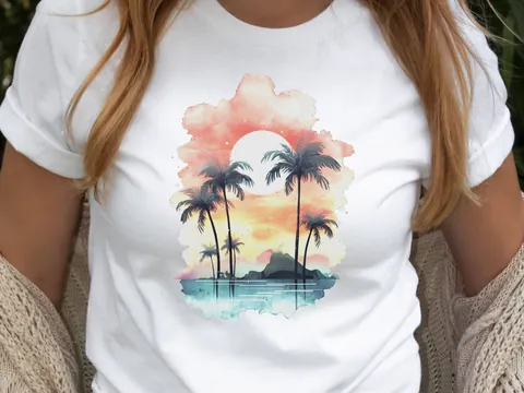 Tropical Sunset Watercolour T-Shirt - View 8