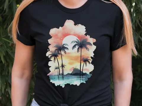 Tropical Sunset Watercolour T-Shirt - View 4