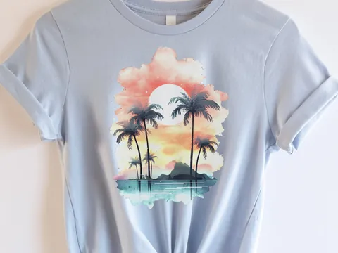 Tropical Sunset Watercolour T-Shirt - View 6