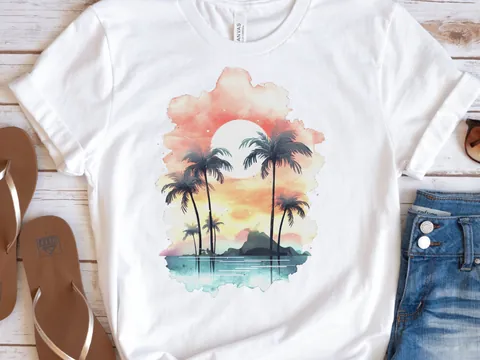 Tropical Sunset Watercolour T-Shirt - View 3