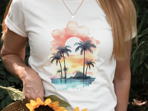 Tropical Sunset Watercolour T-Shirt - View 2