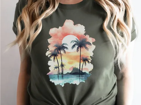 Tropical Sunset Watercolour T-Shirt - View 7