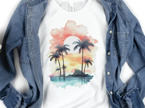 Tropical Sunset Watercolour T-Shirt