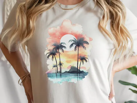 Tropical Sunset Watercolour T-Shirt - View 5