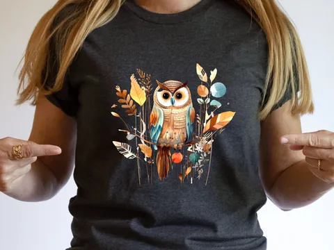 Folk Art Owl T-Shirt – Botanical Bird - View 8